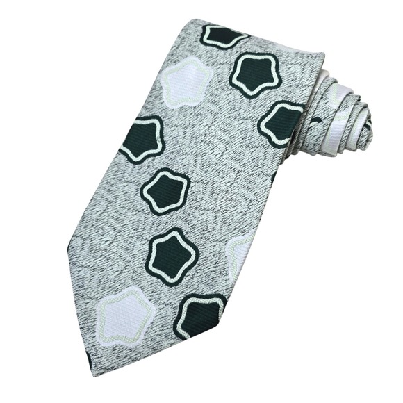 Unbranded Other - Vintage Wide Necktie Grey Green Dacron Polyester Geometric Retro 50s 60s‎ Tie